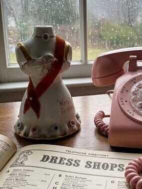 Vintage 1950s N.S. Gustin "Nothing To Wear" Dress Form Ceramic Coin Bank